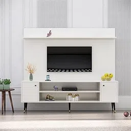 TV Unit for Living Room, Bedroom Unit Base Mount with 2 Door & Open Shelf Storage Ideal for TV Upto 65" (Frosty White)-picture-19