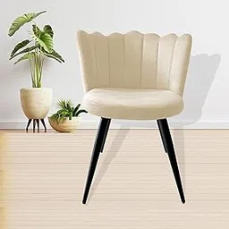 Crown Luxurious Home Collection Living Room Dining Chairs in Cream Velvet Upholstery & Stylish Design with Black Powder Coated Metal Legs-picture-19