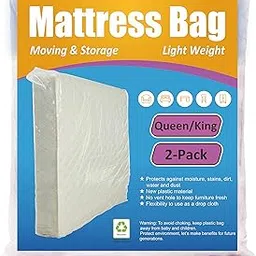 ComfortHome Mattress Bag for Moving and Storage, Fits Queen and King Size Mattress, 2 Pack, clear image 1