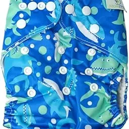 Momittle® Cotton Cloth Diapers for Babies | Washable & Reusable | Adjustable Free Size (0-3 Years) |Rash-Resistant, High Absorbent | Organic Insert 1+ Diaper 1 | Crazy Sharks-picture-29