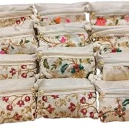 Daily Deals Floral Embroidered Cosmetic Pouches, Set of 12, Cream White with Multi-Colour Design-picture-31