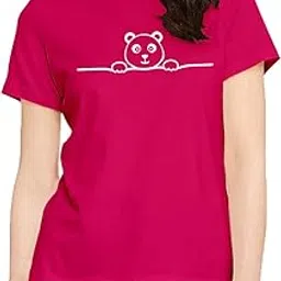 pooplu Women's Regular Fit Premium Tshirt Panda Lover Cotton Printed Round Neck Half Sleeves Multicolour T Shirt. Cute Animal, Pootlu Animal Tshirt-picture-29