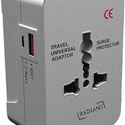 Radiant Universal Travel Adapter, International All-in-One Worldwide Adapter, Wall Charger with USB-C, USB-A Ports, Multi-Type Power Outlet, USB 2.4A, 100-250V (White)-image-1