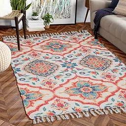 Homa Dorn Handmade Printed Dhurrie Carpet Rug Runner Floor Mat for Living Room, Bedroom (HD_Desgin2_4 x 6 feet, Multicolour)-picture-32