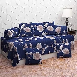 Jyotaksh 200TC Diwan Set Cotton 8 Piece | Deewan Printed Bedsheet Sets for Living Room Hall (Set of 8 Piece, 1-Bed Sheet 60x90 Inch | 2-Bolster Cover 16x32 Inch | 5-Cushion Cover 16x16 Inch)(AB-20)-picture-24