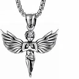 Bikers jewelry Guardian Angel Spread Wings Black And Silver Stainless Steel Pendant Necklace Chain For Men And Women SPn20221100-image-80