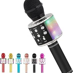Milerong Karaoke Microphone for Kids Singing,5 in 1 Wireless Bluetooth Microphone with Led Lights Karaoke Machine Portable Mic Speaker Player Recorder for Home Party Birthday Black-picture-15