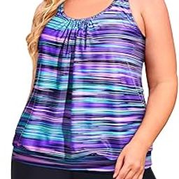 yonique Plus Size Tankini Swimsuits for Women Blouson Tankini Tops with Swim Shorts Two Piece Bathing Suits-picture-3