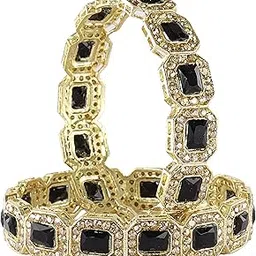 Emerald Amercian Diamond Metal Bangles Set Kada For Women & Girls with Gold Zircon Gemstones | Latest Girl's Bangles Bracelet Stylish | Trendy Women's Fashion Jewellery Gifts- Set of 2 Bangles-image-16