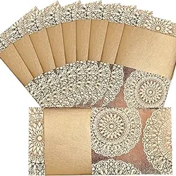 Kidsy Winsy Pack of 10 (3.5 x 7.5 Inches) Gold Foil 3 Fold Shagun Envelopes for Gifting Money | Wedding, Birthday, Sagan Cash Gift Envelopes | Designer Money Envelope for Cash Gifts-image-10