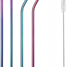MORE BUY Reusable BPA-Free Metal, Thick, Long, Dishwasher Safe Stainless Steel Drinking Straws, 8.5 Inches (2 Straight + 2 Bent + 1 Brush (Set of 5 Rainbow)-picture-21