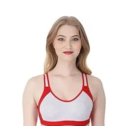 Women's Cotton Sports Bra, Non-Padded, Wire-Free, White with Contrast Trim, Workout and Yoga Wear-picture-41