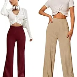 Palazzo Pants Material Spandex Loose-fit Trousers for Women Design No 6_ Combo 2 Parent-picture-20