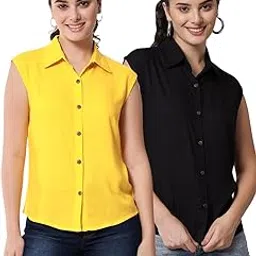 funday fashion Women's Rayon Blend Regular Fit Solid Casual Sleevesless Shirt (Pack of 2)-picture-47