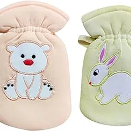 Cotton Baby Feeding Bottle Cover Suitable for 60-125ML (Pack of 2) Embroidered Patch Cartoon Bottle Covers Feeding Bottle Cover with Easy to Hold Strap (Yellow & Peach)-picture-44