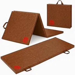 B Fit All Purpose Folding Anti Tear Exercise Training Aerobic Fitness Gym & Gymnastics Balance Tri-fold Mat (Brown)-image-2