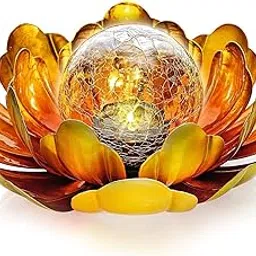 riden Gold Solar Flower Light Outdoor Decorations,Garden Glow Solar Lights with Metal Petal Waterproof,Glass Crackle Solar Powered Ball Decor Light for Tabletop,Ground,Walkway Yard-picture-17