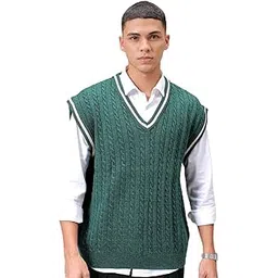 the indian garage co Men Acrylic Oversized Textured V-Neck Sweater-picture-26