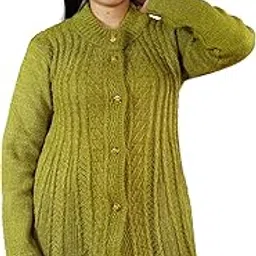 Textured Knit Cardigan, Mehandi Green, Long Sleeve Button-Down Sweater with Ribbed Pattern-image-33