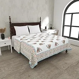 the craft monk Blue & White Printed Cotton AC Room 150 GSM Double Bed Dohar-picture-49