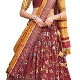 mitra biz Chevron and Patola Print With Foil Work Tussar Silk Lehenga Choli-picture-13