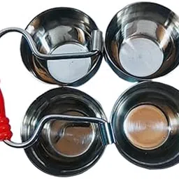 ROTZ Puja Puja Roli Chawal, Elaichi, Mishri 4 Bowl Stand | Chowmukh Haldi Kumkum Holder Patra (Small Size: 8.5x8.5x5.5 cm, Color: Multi) (Stainless Steel) image 1