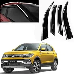 Car Rain Wind Door Visor Side Window Deflector with Chrome Line Taigun All Models - Black Color (Pack of 4)-picture-13
