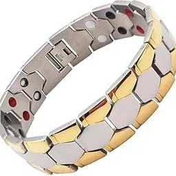 zorzel Magnetic Bracelet for Men 316L pure Stainless Steel Double Row 4 Elements Magnet Energy Bracelets, Ultra Strength 3500 Gauss Magnets Jewelry Gifts (Silver & Gold)-picture-42