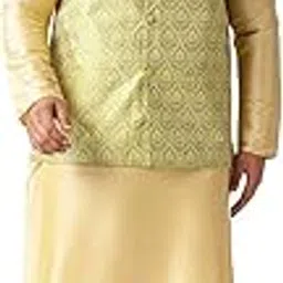 sojanya Plus (Since 1958) Men's Silk Blend Gold Kurta & Pyjama with Jacquard Silk Nehru Jacket-picture-25