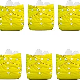 Kritiu Baby Cloth Diapers 0 To 3 Years | Side Leakage Proof Washable Reusable Diaper For New Born Baby 6 Diaper 12 White Insert Pad (Pack Of 18) (Yellow_1)-picture-39