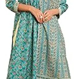 vaamsi Women's Turquoise Blue Rayon Blend Printed Straight Floral Kurta Trousers With Dupatta Sets | Daily Straight Kurta Set For Women | Printed Salwar Suit For Womens image 1