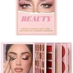Beauzy Multipurpose 5 in 1 Makeup Book Palette – All in One Professional Eyeshadow, Lipstick, Highlighter, Blusher & Contour Kit | Beauty Eyes Multi-Color Face & Lip Makeup Palette-image-59