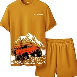 rivanora 🔥 Trendy Men’s Co-ord Set | Stylish Printed T-Shirt & Shorts Set | Summer Outfit for Men | Casual Wear | Adventure Jeep Print Design-picture-55