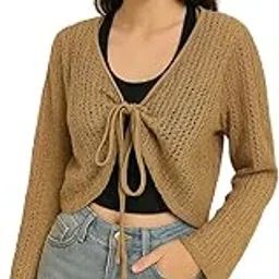 mystify NYSTIFY® Cropped Knit Cardigan, Long Sleeve Crochet Sweater with Front Tie, Lightweight Layering Top for Women-picture-13