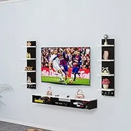 Captiver ABC Engineered Wood Wall Mounted Entertainment Tv Led Unit (55 Inch Matte Wenge) Rack Cabinet Furniture 55+ Storage Design deckup Solid Home Decor-picture-38