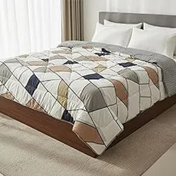 Feather Touch Modern Geometric Micro Quilt King Size (240X220cm) | Designer Light Weight Rajai | Contemporary Pattern Comforter | Multiple Designs Available | Vardhman Mills (Neutral Mosaic)-picture-21