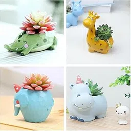 Brotherhood Enterprise Resin Pot Combo Pack of 4 Animals Resin Pots Cute Hippo|Big Giraffe|Corcodile|Elephant Resin Planter|Pots Unique Design Return Gift Succulent Pots for Home Decor-picture-20