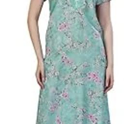 sand dune Womens Straight Fit V-Neck Short Sleeves Digital Print Nighty with Functional Pocket Peach-picture-36