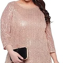 wild u Women Plus Size Sequin Stylish Latest Long with Sleeve Western Top (Beige, Size : 3XL-10XL)-picture-19