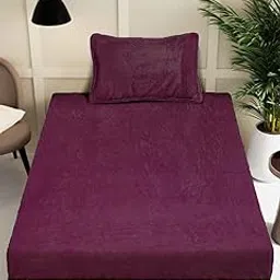 FABINALIV Wine Solid 300 TC Woollen Single Bedsheet with Pillow Cover (FLWSBS-1009-Wine)-image-43