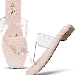 padchin Women's Transparent Square Toe Flats | Soft Stylish Slip-On Sandals | One Toe Casual Summer Slippers | Comfortable Everyday Use Womens Flat Sandals-picture-16