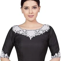 studio shringaar Women's Cotton Half Sleeve Parsi Gara Work Embroidered Readymade Saree Blouse-picture-38