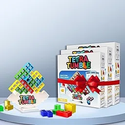 Tygatec 32 Pcs The Original Tetra Tower Stacking Blocks Balance Game, Family Board Games for Kids & Adults-Balancing Stacking Toys Building Blocks for Parties, Travel ?Multi-Colored? (Tetra Pack Of 3)-picture-21