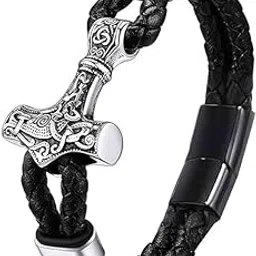 shiv jagdamba Black Leather Bracelet Silver Plated Stainless Steel Metal Stylish Design Fashion Jewellery for Men & Boys-picture-48