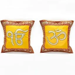 Jai Guruji Cushion Cover Set Best for Chhatarpur Vale Guruji Home Om/Gurumukhi Set of 2 Yellow Cushion not Included-picture-45
