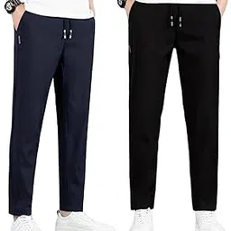 AXNEW Men's Casual Drawstring Track Pants, Navy Blue and Black Combo, Athletic Track Pant.-picture-16