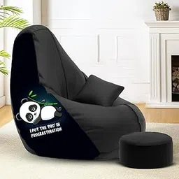 Amazon Brand - Solimo Premium Faux Leather Bean Bag Combo with Footrest & Cushion, Filled with Beans | Capacity: Upto 6 Ft 3 in Height, 120 KG Weight | 3XL | Panda Pro-picture-14