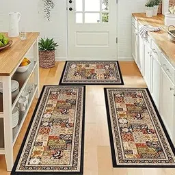 VELUZA Kitchen Rug Set 3 Pieces Non Slip Kitchen Mat Set, Washable Kitchen Floor Mat for Kitchen, Entryway, Hallway Runner Sets Washable Runners-image-5