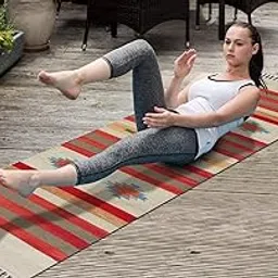 MDZ® Indian Handloom Cotton Traditional Yoga Mat with Anti-Skid Rubber Backing And Free Carrying Strap & Bag For Men, Women, Girls & Kids| Size: 2'x6' Feet| Organic| Skin Friendly | Easy to Carry| Machine Washable| Breathable| Foldable & Also For Travel (Option_1)-image-8