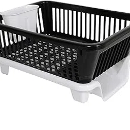 SIMPARTE Dish Drying Rack – 3 in 1 Large Durable Plastic Utensil Basket with Spoon Holder & Removable Dish Drainer Tray | Unbreakable Kitchen Organizer (Black & White)-image-64